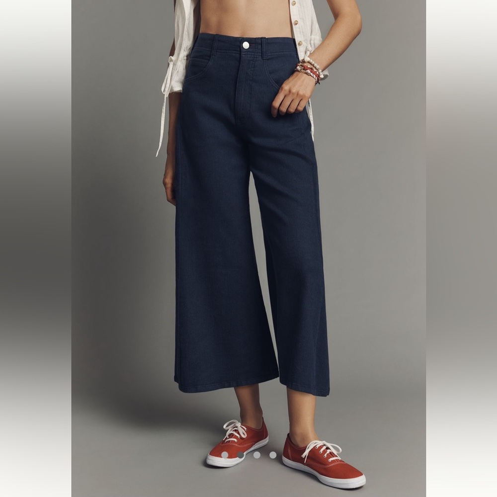 Anthropologie The Adi Linen Blend Crop Mid-Rise Flare Pants by Pilcro NWT! - Picture 4 of 11